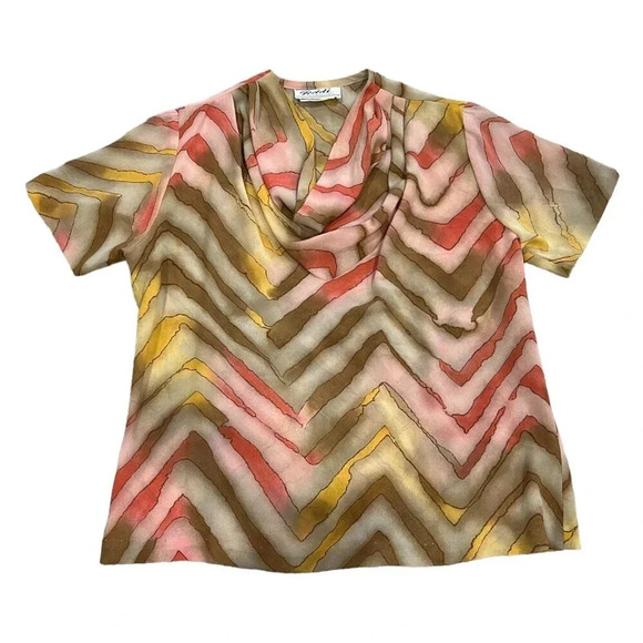 Teddi of California Brown Chevron Blouse 10 - Picture 1 of 4